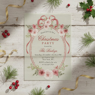 Elegant Coquette Floral Christmas Party Vellum Invitations