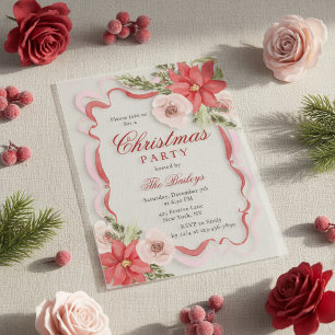 Elegant Coquette Floral Christmas Party Vellum Invitations