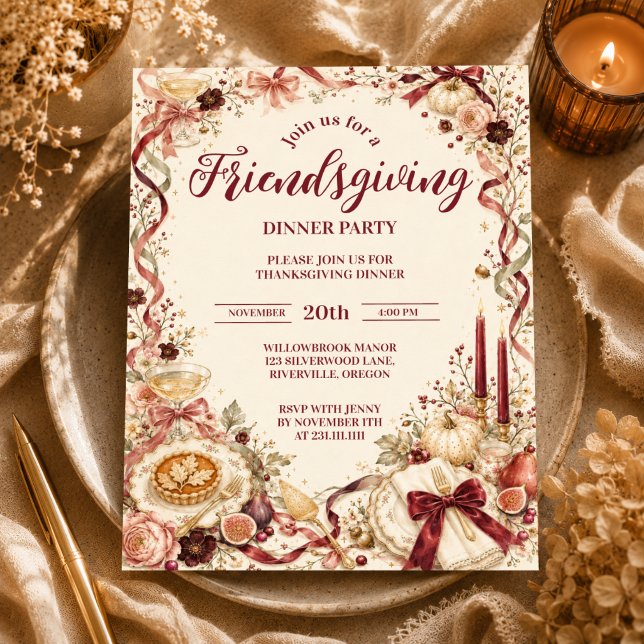Elegant Coquette Friendsgiving Dinner Invitation (Creator Uploaded)