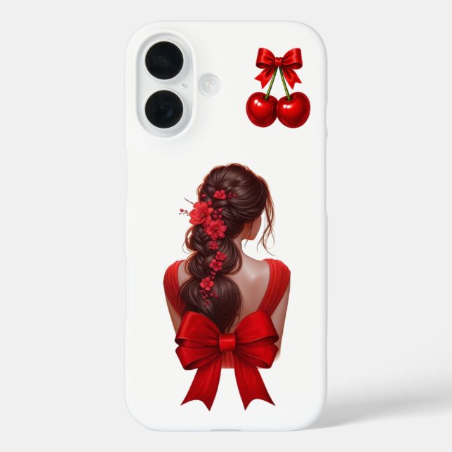 Elegant Coquette Girl Red Bow iPhone Case (Back)
