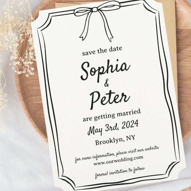 Elegant Coquette Hand-Drawn Bow Timeless Wedding Save The Date (Creator Uploaded)