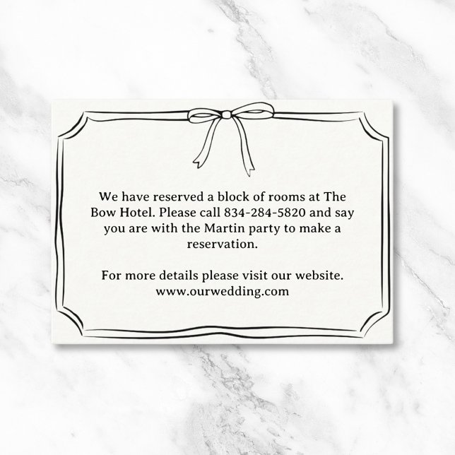Elegant Coquette Hand-Drawn Bow Wedding Details Enclosure Card (Creator Uploaded)