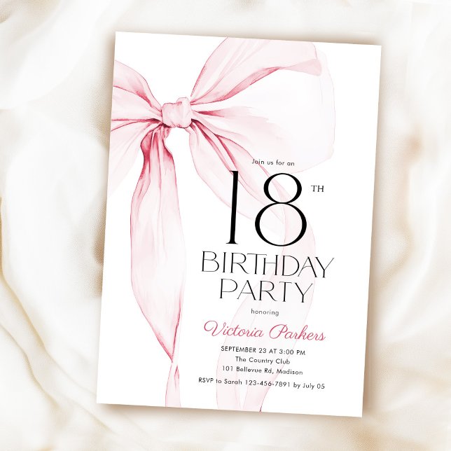 Elegant Coquette Pink Bow 18th Birthday Invitation (Creator Uploaded)