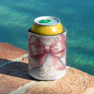 Elegant Coquette Pink Bow Baby Shower Girl Can Cooler