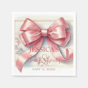 Elegant Coquette Pink Bow Baby Shower Girl Napkin