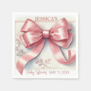 Elegant Coquette Pink Bow Baby Shower Girl Napkin
