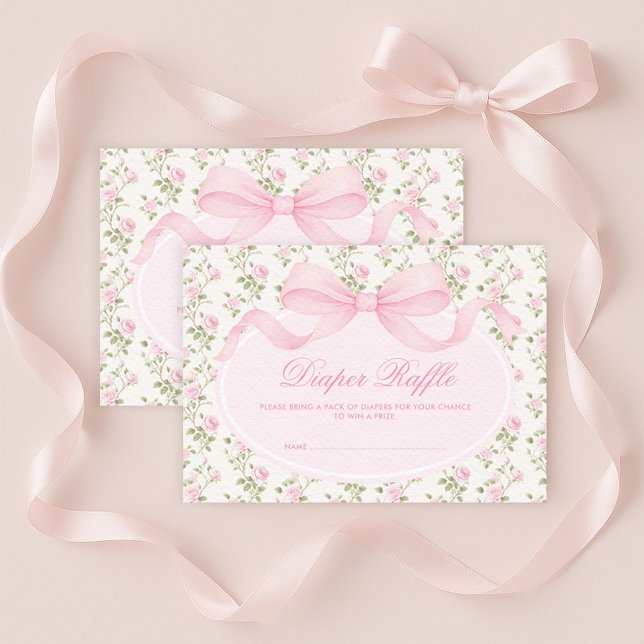 Elegant Coquette Pink Bow Diaper Raffle Enclosure Card (Creator Uploaded)