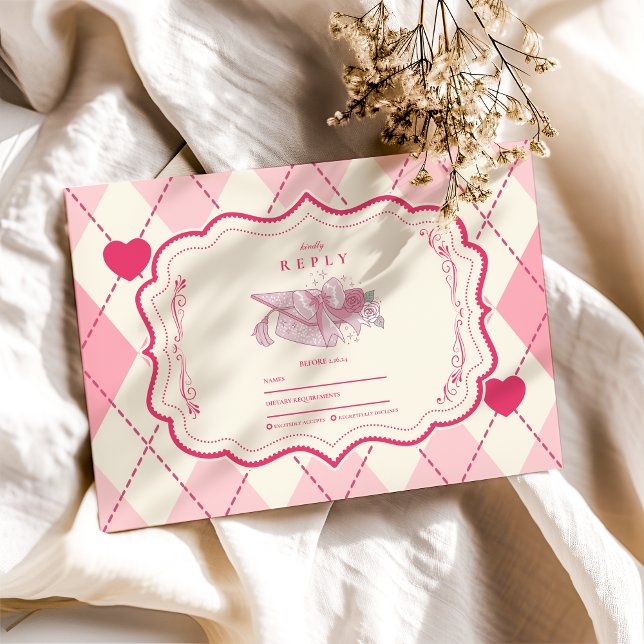 Elegant Coquette Pink Bow Graduation RSVP Card (Creator Uploaded)