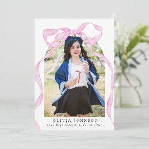 Elegant Coquette Pink Bow Photo Graduation Party  Invitation