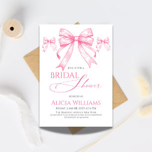 Elegant Coquette Pink Bow Retro Bridal Shower Invitation