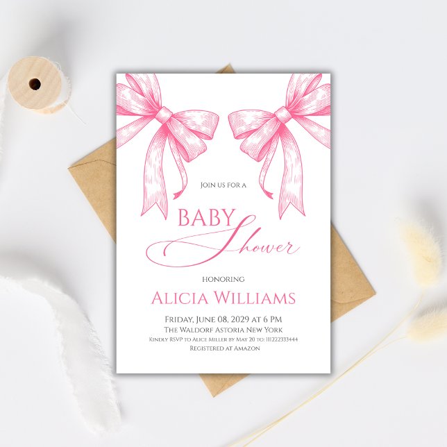 Elegant Coquette Pink Bows Girl Baby Shower Invitation (Creator Uploaded)