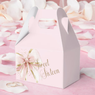 Elegant Coquette Pink & Gold Bow Sweet 16th Favour Box