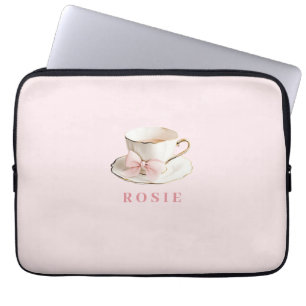 Elegant Coquette Preppy Pink Teacup with Bow Laptop Sleeve