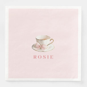 Elegant Coquette Preppy Pink Teacup with Bow Napkin