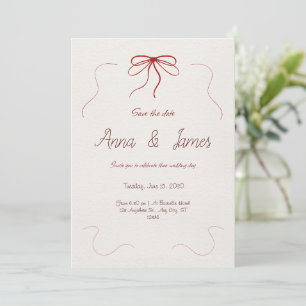 Elegant Coquette Red Bow Wedding Invitation 2026
