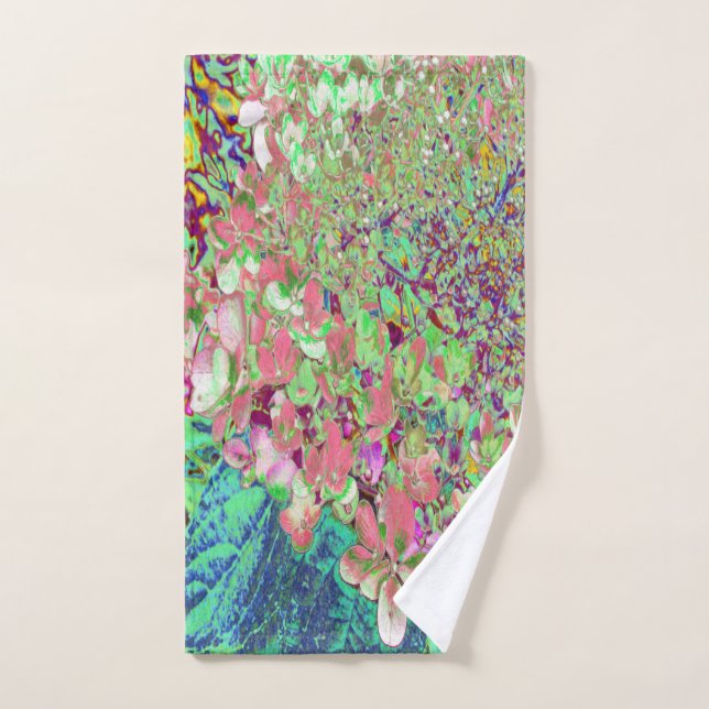 Elegant Coral and Chartreuse Limelight Hydrangea Bath Towel Set (Hand Towel)