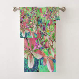 Elegant Coral and Chartreuse Limelight Hydrangea Bath Towel Set