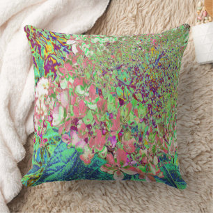 Elegant Coral and Chartreuse Limelight Hydrangea Cushion