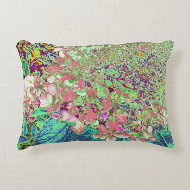Elegant Coral and Chartreuse Limelight Hydrangea Decorative Cushion (Front)