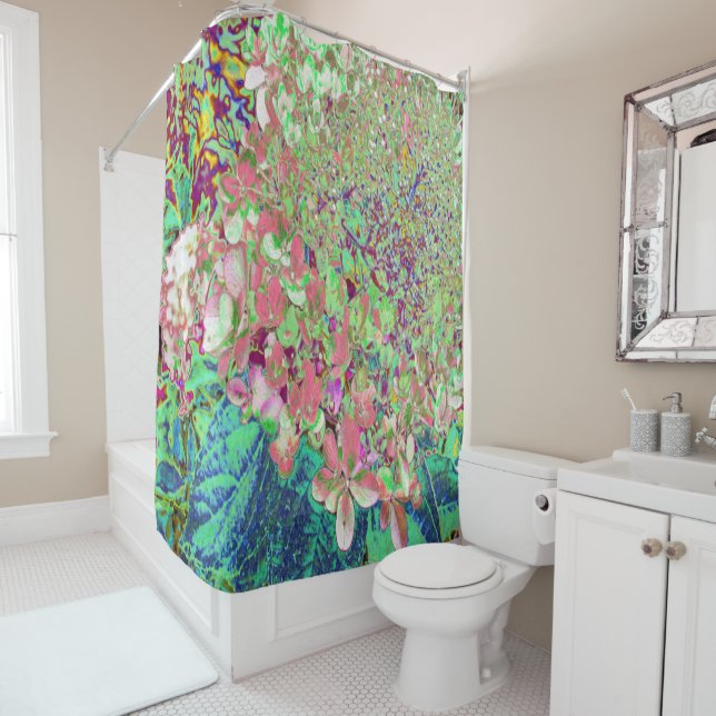 Elegant Coral and Chartreuse Limelight Hydrangea Shower Curtain (In Situ)