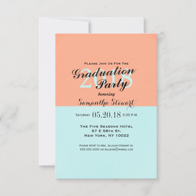 Elegant Coral and Mint Green Two Tone Colour Split Invitation (Front)