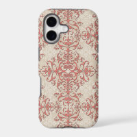 Elegant Coral and Off White Victorian Style Damask