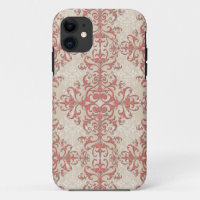 Elegant Coral and Off White Victorian Style Damask