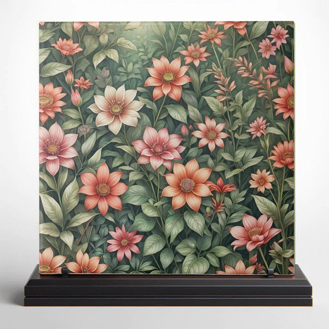 Elegant Coral and Peach Garden Blooming Flowers Tile (Creator Uploaded)