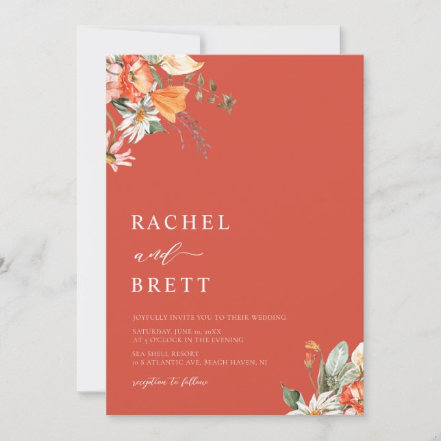 Elegant Coral and Pink Floral Wedding Invitation (Front)