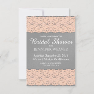 Elegant Coral and Soft Grey Lace Design Invitation