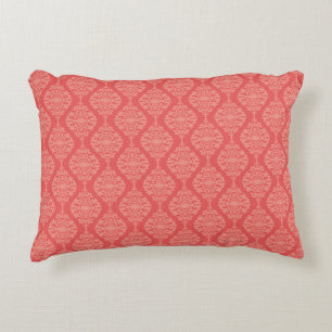 Elegant Coral And White Damask Pattern Decorative Cushion