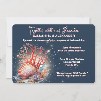Elegant Coral Blue Beach Wedding Invitation