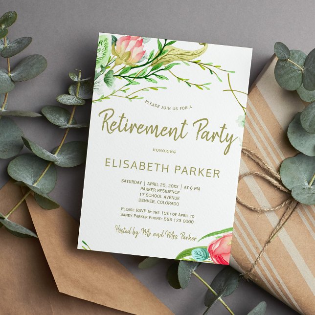 Elegant coral blush garden roses retirement party invitation (Creator Uploaded)