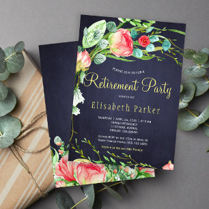 Elegant coral blush garden roses retirement party invitation