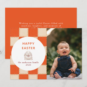 Elegant Coral & Cream Pattern Happy Easter Photo Holiday Card