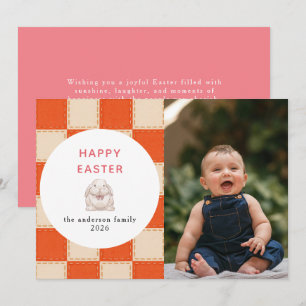 Elegant Coral & Cream Pattern Happy Easter Photo Holiday Card