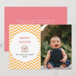 Elegant Coral & Cream Pattern Happy Easter Photo Holiday Card