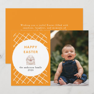 Elegant Coral & Cream Pattern Happy Easter Photo Holiday Card