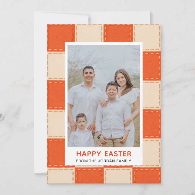 Elegant Coral & Cream Pattern Happy Easter Photo Holiday Card (Front)