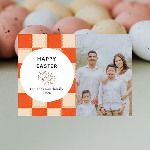 Elegant Coral & Cream Pattern Happy Easter Photo Holiday Card