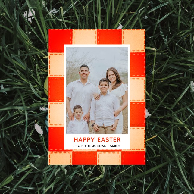 Elegant Coral & Cream Pattern Happy Easter Photo Holiday Card (Creator Uploaded)