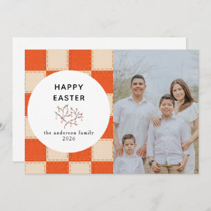 Elegant Coral & Cream Pattern  Happy Easter Photo Holiday Card