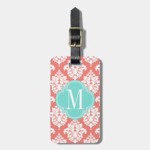 Elegant Coral Damask Personalised Luggage Tag