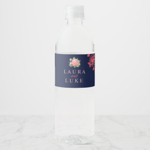 Elegant Coral Floral and Lace Water Bottle Label