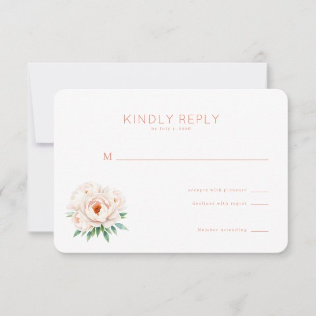 Elegant Coral Floral Bouquet RSVP Card (Front)