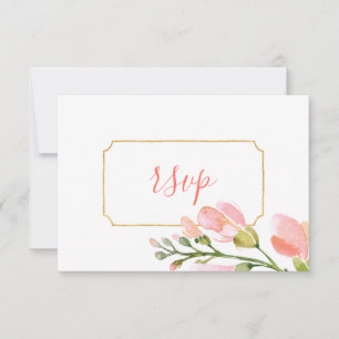 Elegant Coral Floral Gold Geometric RSVP Card