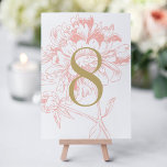Elegant Coral Floral Peony Wedding Table Number<br><div class="desc">Elegant and romantic peony wedding table number card in coral pink and champagne gold colour scheme.  Design is featured on front and back sides of the card.  Customise and add each individual table number to your shopping cart.</div>