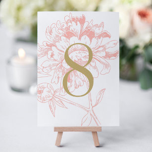 Elegant Coral Floral Peony Wedding Table Number