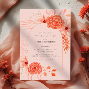 Elegant Coral Floral Terracotta Wedding Invitation