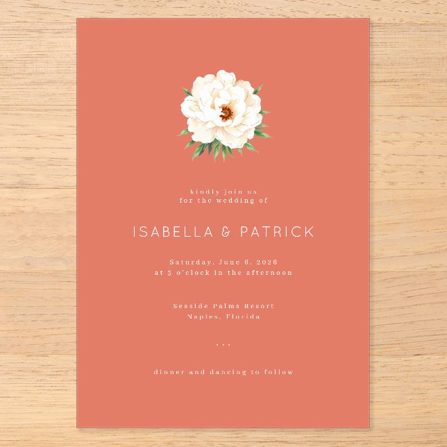 Elegant Coral Floral Wedding Invitation (Front)